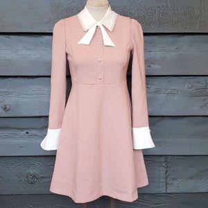 NWOT Blush Pink Tie-Neck A-Line Fit & Flare Dress